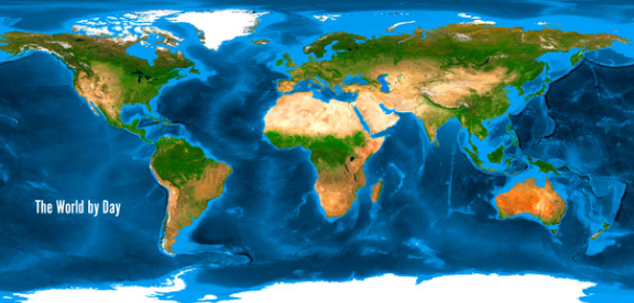 World Map Day/Night Postcard – Green Bank Observatory